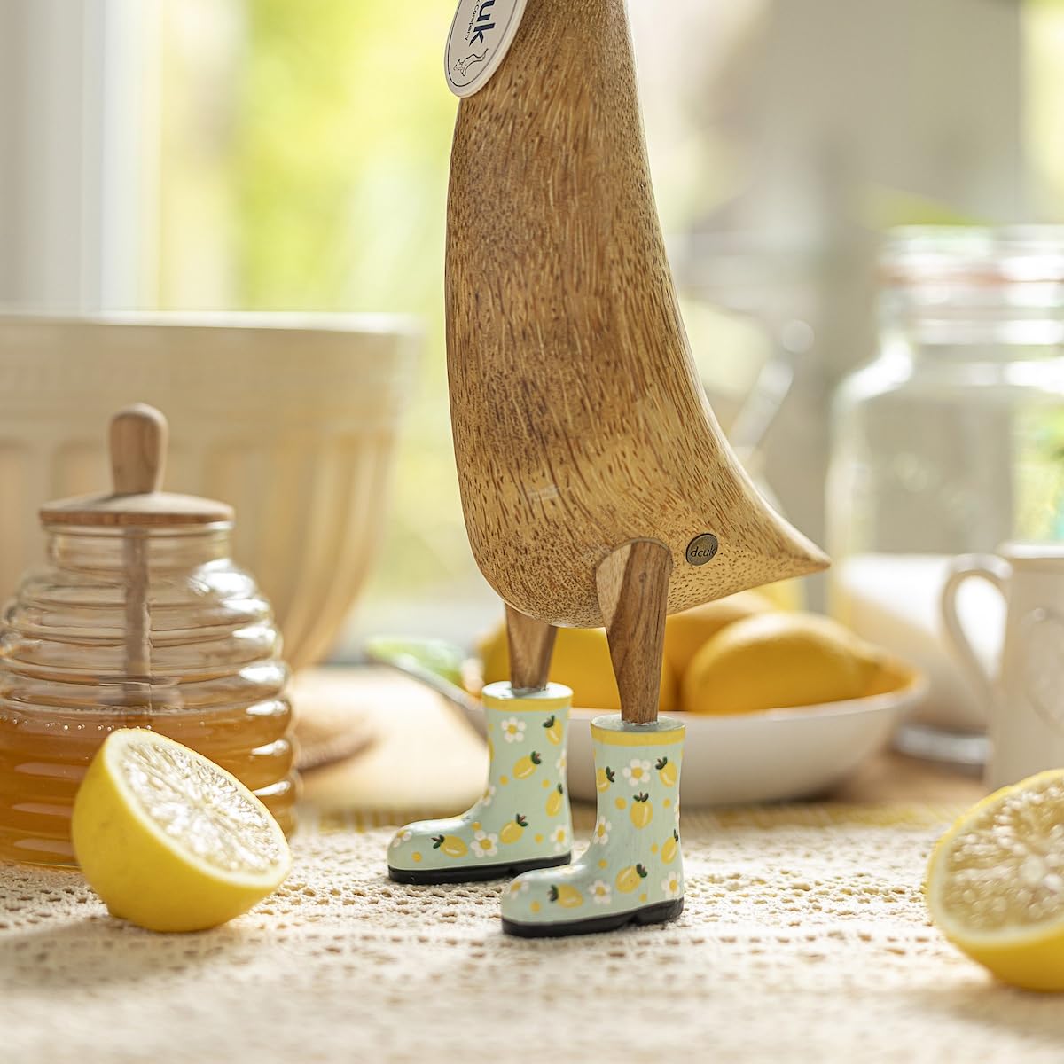 DCUK Natürliche Holzente mit wilden Zitronenstiefeln - handgeschnitzte Bambuswurzel Ornament