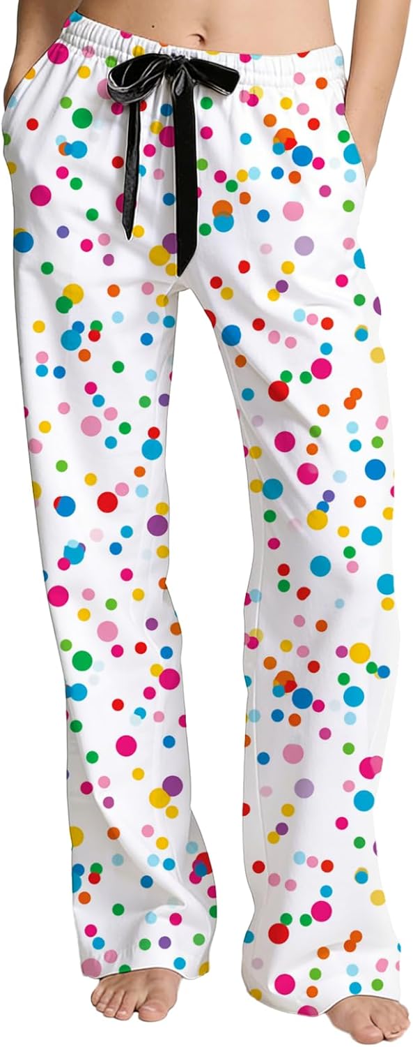 Women Boho Pajama Pants Wide Leg Drawstring Elastic Waist Soft Comfy Loose Fit Tren...