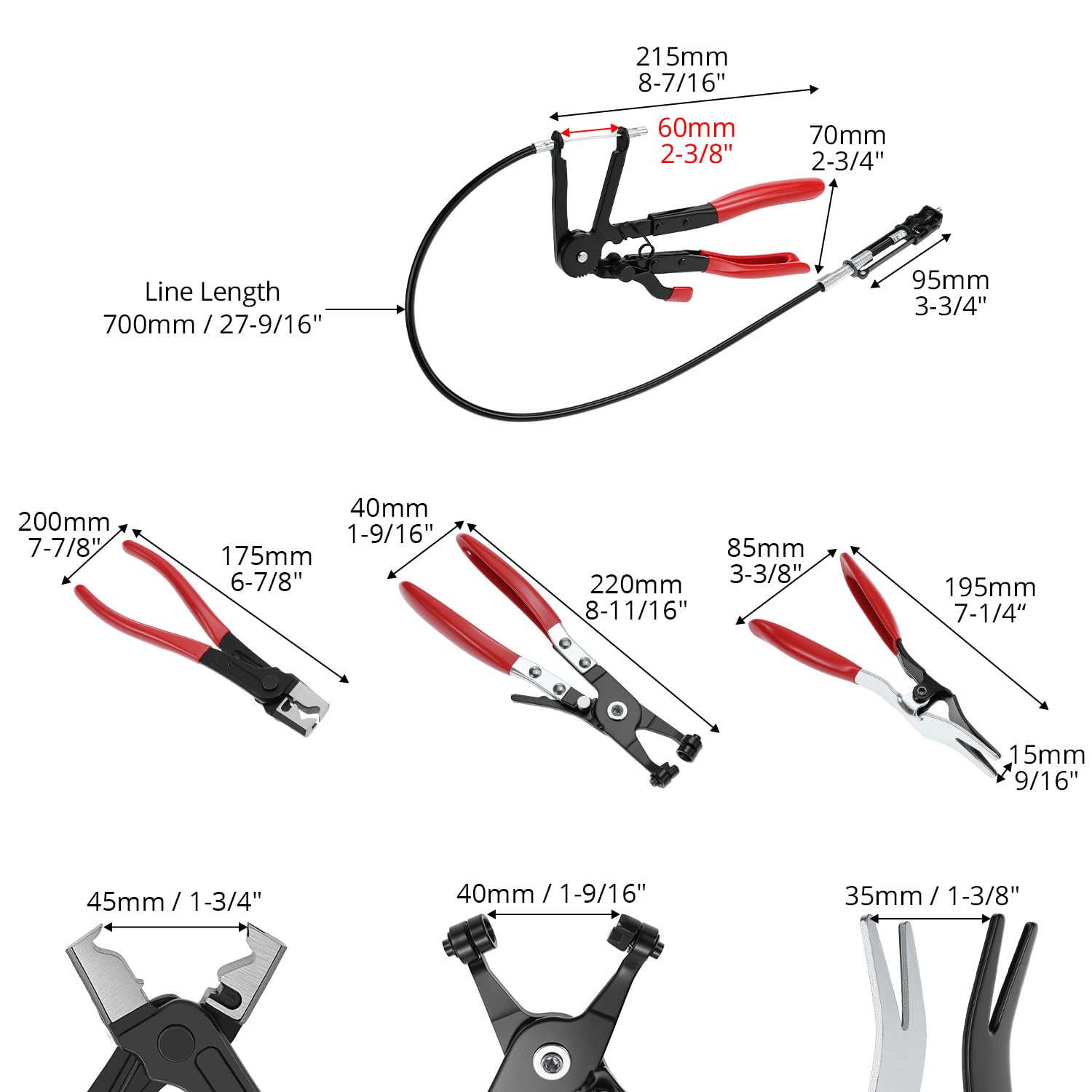 QWORK® 4 Pièces Pinces à Collier Durite Kit, Pince Collier de Serrage, pour Entretien Radiateur, Carburant et Moteur Auto