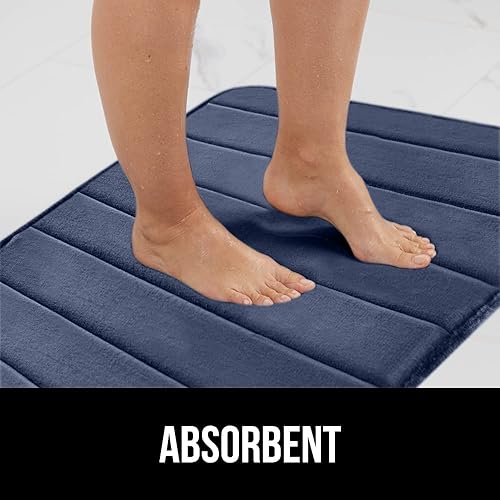 Miniatura 7 de Gorilla Grip Alfombra de baño de espuma viscoelástica sólida y a rayas, alfombra de baño sólida en tamaño 24 x 17 pulgadas y alfombra de baño de