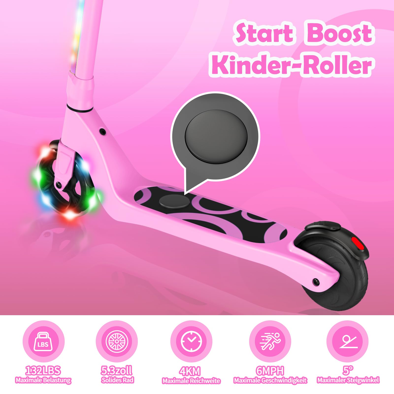 SISIGAD - Patinete eléctrico para niños de 6 a 12 años, 5.3", con Luces LED Intermitentes y 3 Alturas Regulables, Carga máxima de 10 km/h, Motor 45 W, Carga máxima 70 kg