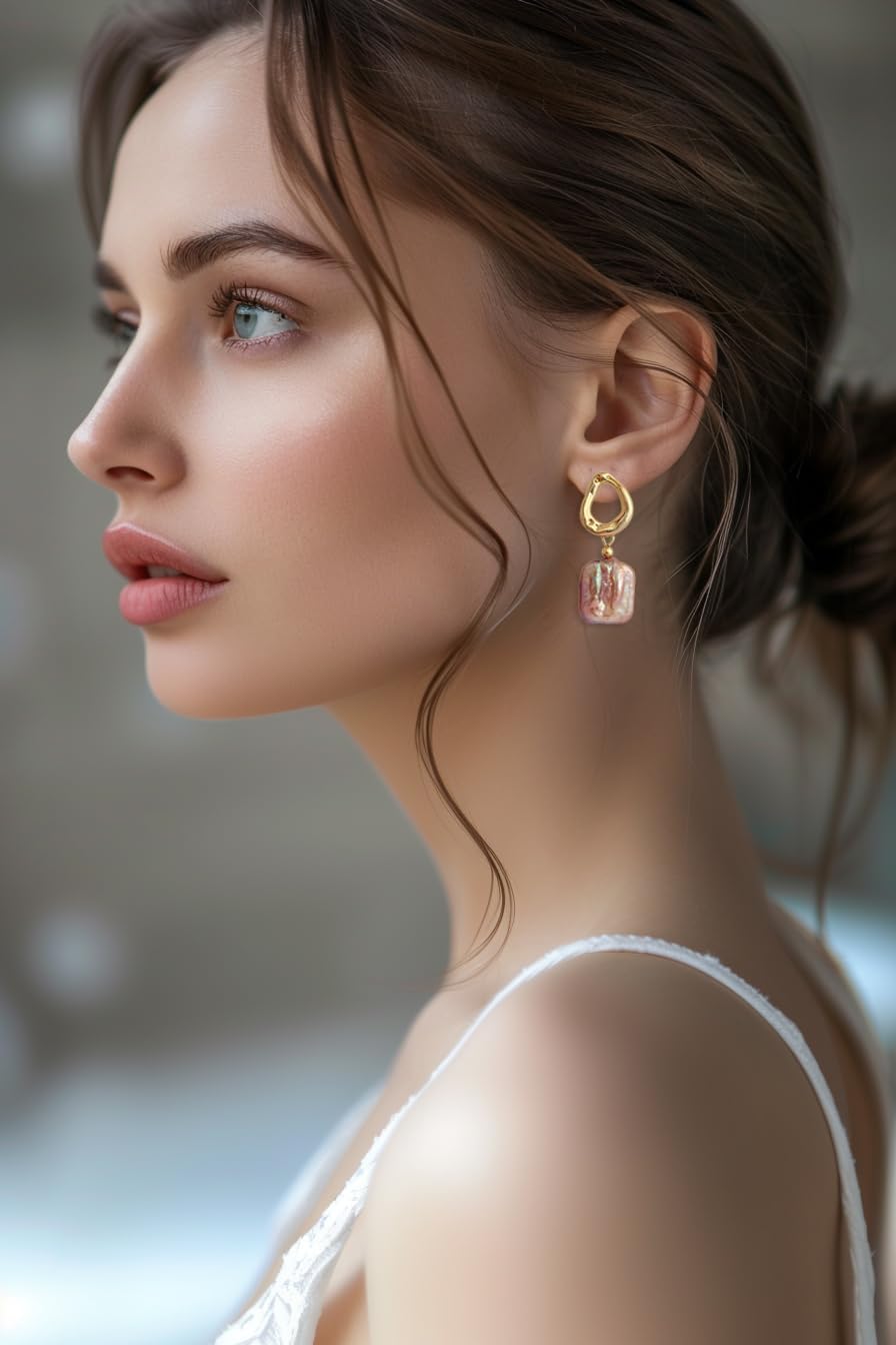 Baroque Pearl Earrings for Women - 14K Gold Plated Lightweight Cultured Freshwater Drop Dangles for Beach Weddings Birthday Gift, Daily Elegance & Sensitive Ears