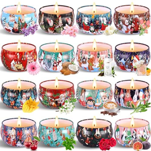 HYOJCWU Duftkerzen Geschenkset, geschenke Weihnachten-Kerze,16St....