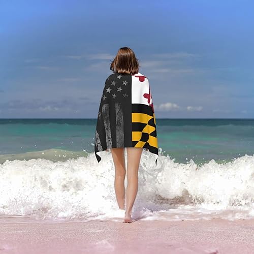 Miniatura 4 de Decktt Toalla de playa con diseño de bandera de Maryland, 32 x 52 pulgadas, toalla de camping de microfibra de secado rápido, súper absorbente,