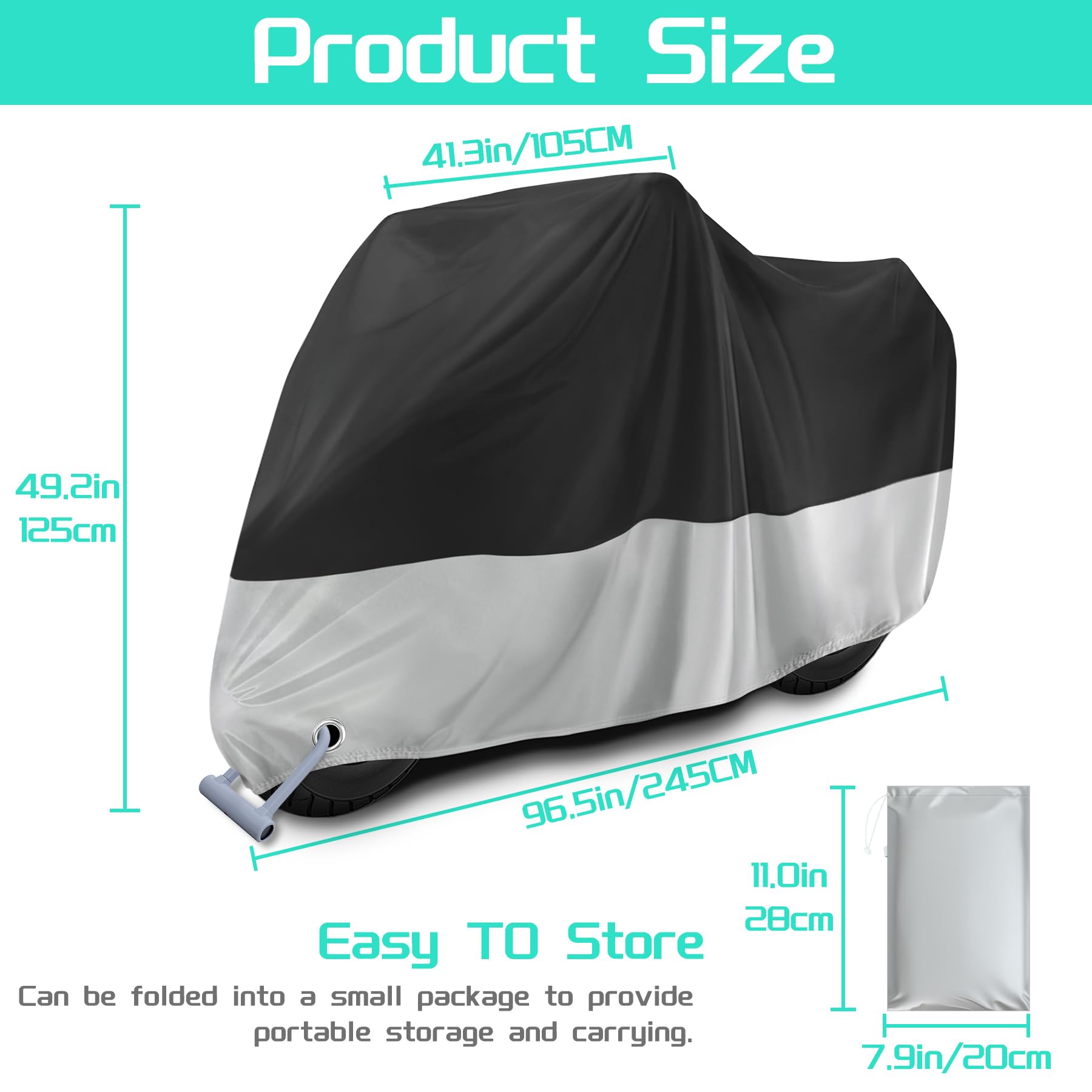 Funda para Moto Impermeable, Cubierta de Moto XXL Exterior Interior para Cubre Scooter Motocicleta, Protectora al Aire Libre a Prueba de Polvo Sol Lluvia Viento Nieve - 245x105x125 cm