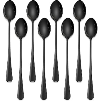 Ice Cream Spoon 19 cm 7.5 Inches - Set of 8 Long Spoons Made of Stainless Steel Black Latte Macchiato Spoons Dessert Spoons Yoghurt Spoons Long Spoons for Ice Cream Sundae & Latte Macchiato