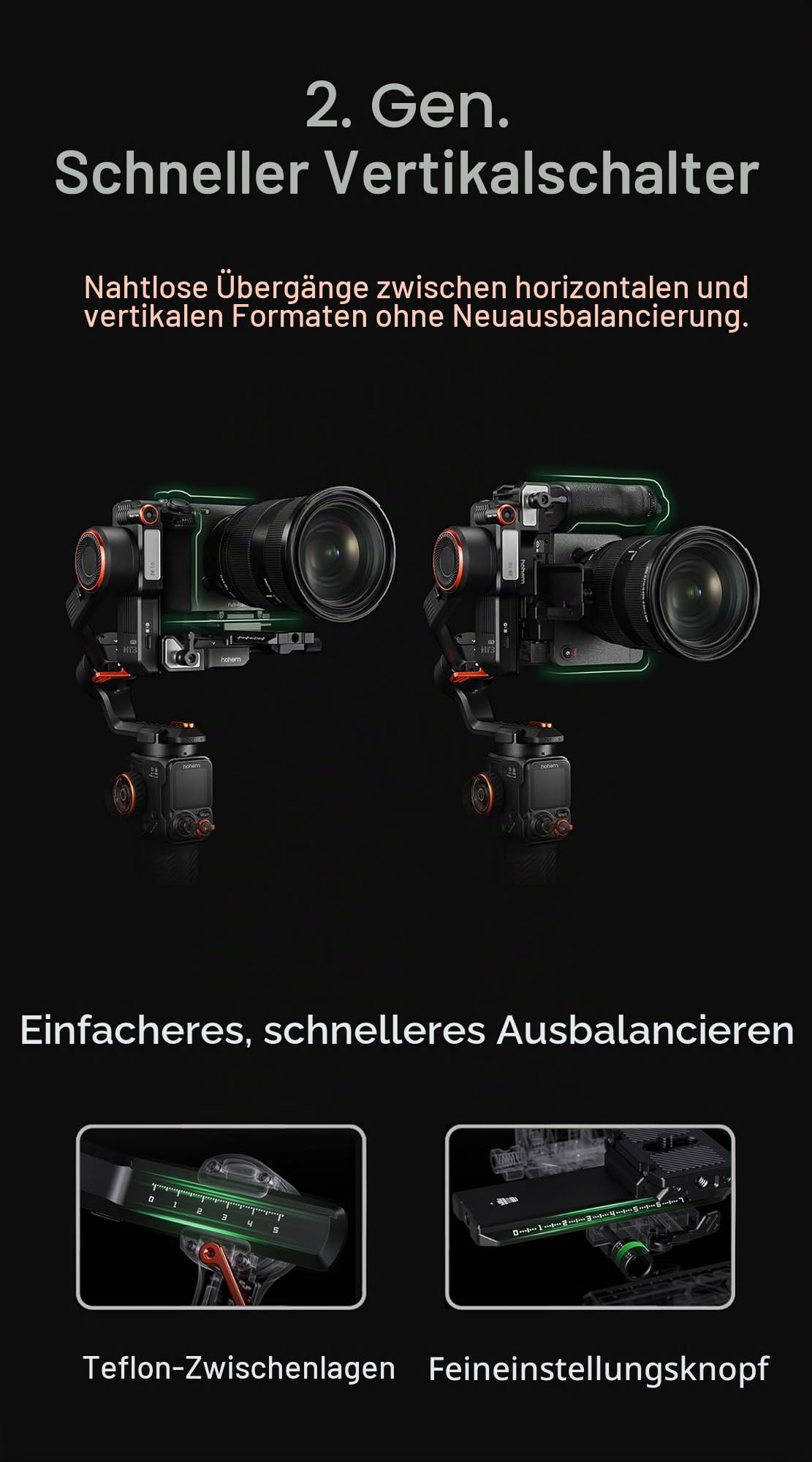 hohem iSteady MT3 Pro Kamerastabilisator mit KI-Tracking, 4-in-1 Gimbal für spiegellose Kamera/Kompakt/Action und Smartphone, abnehmbare 1,4-Zoll-Touchscreen-Fernbedienung