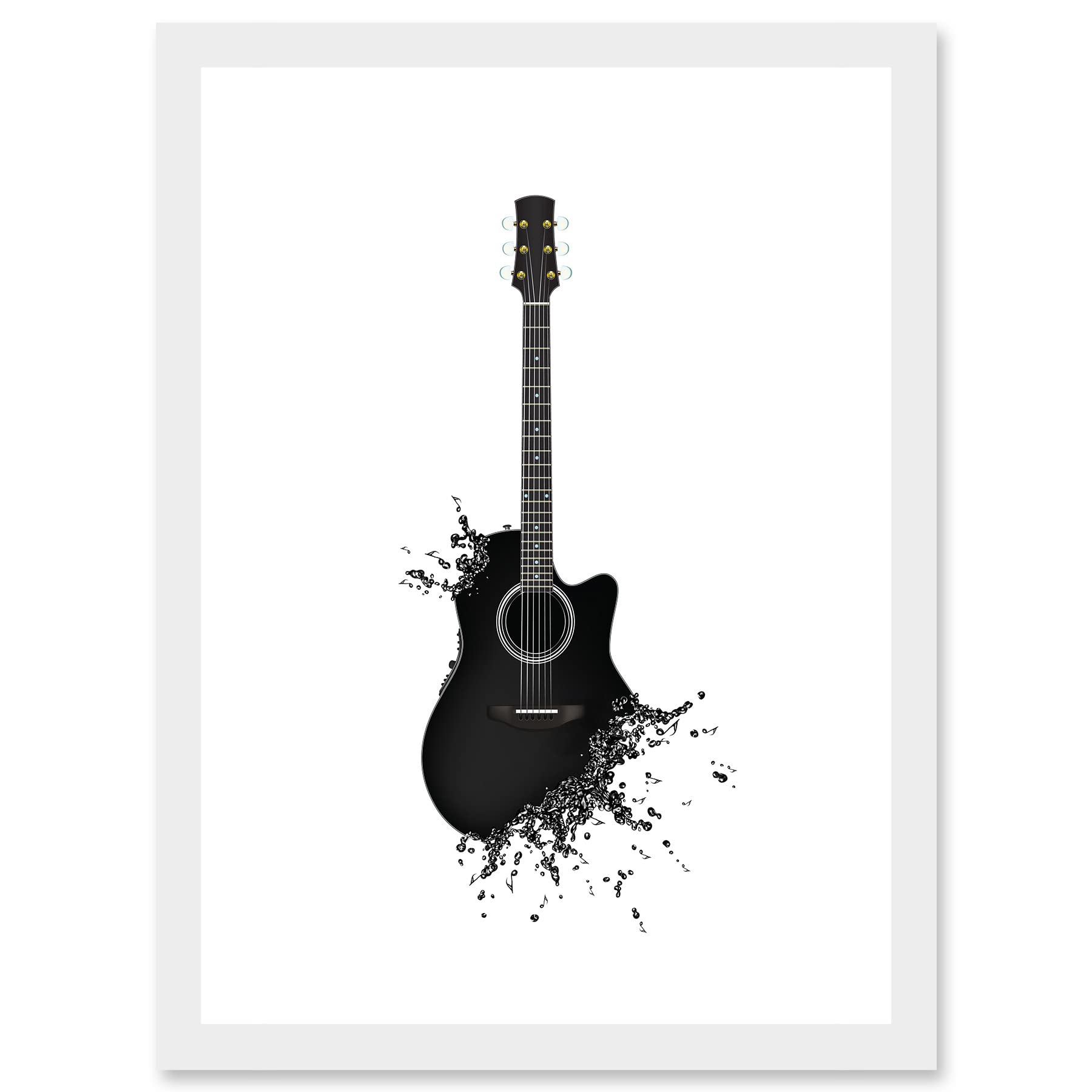 Artery8 Music Illustration Guitar Watersplash Bubble Effect A4 Artwork Framed Wall Art Print