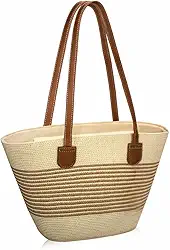 Bolsa De Praia Feminina Grande Com Alça De Ombro Reforçada Estilosa Elegante Tedencia Verão Mar Piscina Piquinique Férias Bolsa De Palha Sintetica Luxuosa