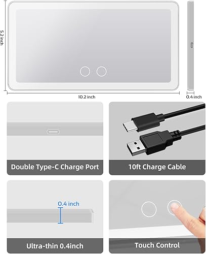 Miniatura 6 de 2PCS Car Sun Visor Vanity Mirror with 3 Light Modes & 80 LEDs, Rechargeable LED Cosmetic Makeup Mirror Essentials for Women, Dimmable Touch Control