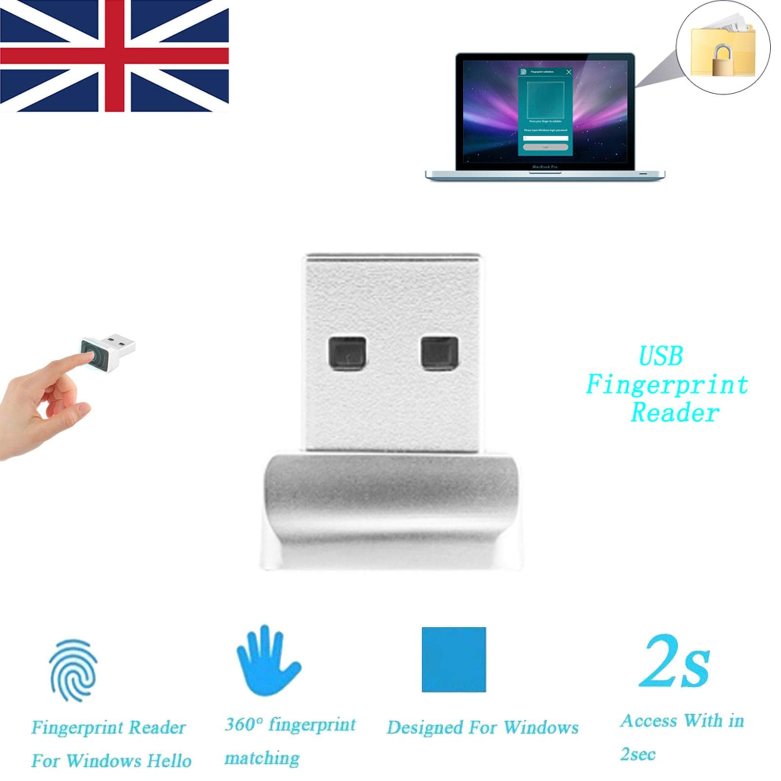 2 zestawy zabezpieczeń mini USB czytnik linii papilarnych pasujący zamek logowania