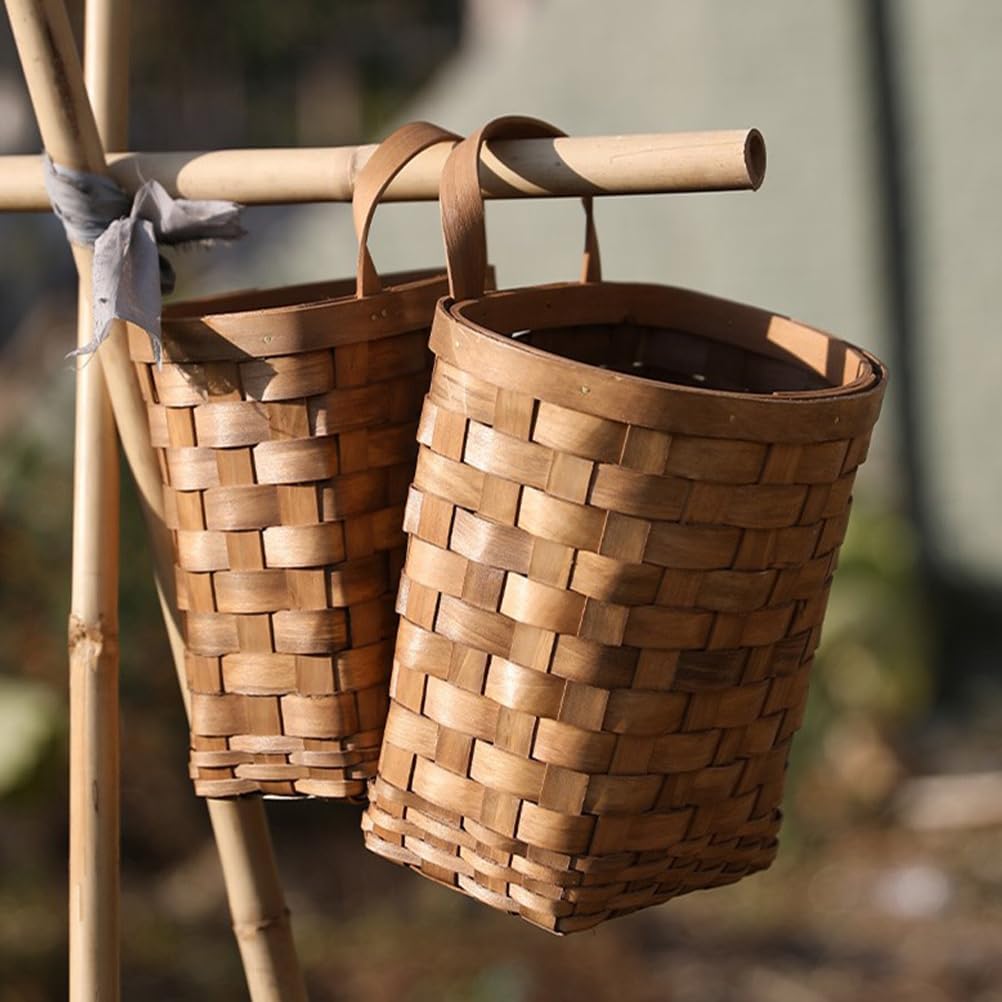 Alipis Woven Hanging Wall Basket 2Pcs - Farmhouse Style Rattan Plant Hanger for Kitchen Storage Vegetable and Fruit Organizer Decorative Wall-Mounted Basket 9.84X6.69X10.62In