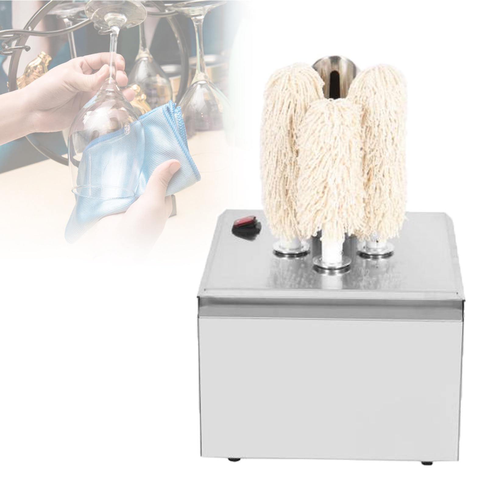 Ofyphth Heavy-Duty Commercial Glass Washer, 3/5/8 Brush Electric Wine Glass Cleaning Machine, Professional Cup Washer, for Champagne Glasses, Beer Cups, Perfect. 3Head