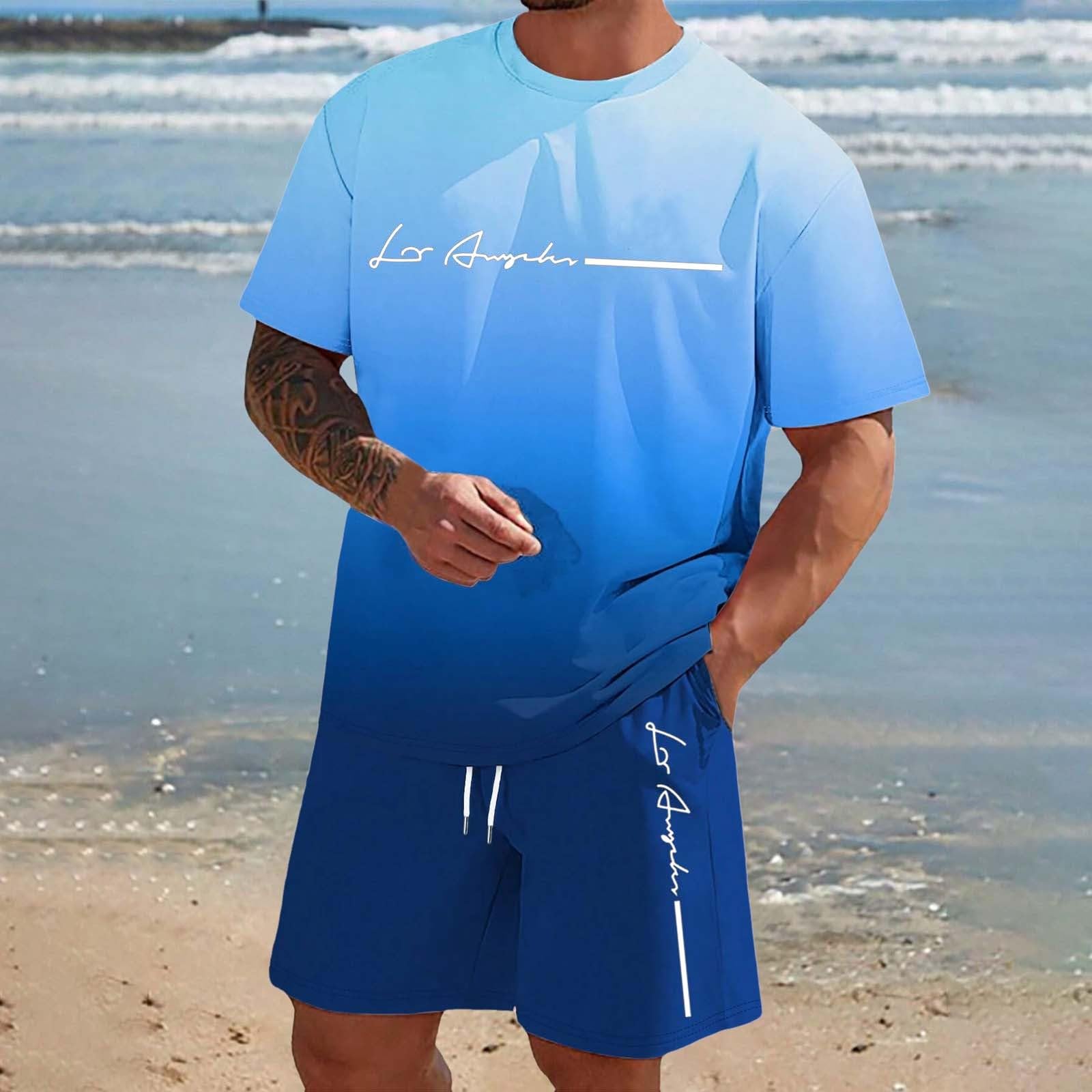 2 Teiler Herren Sommer Trainingsanzug Herren Kurz Kurzarm Shorts Und Tshirt Set T-Shirt Bequem Sportanzug Tracksuit Mit Taschen Casual Trainingsanzug Aufdruck Teiliges Komfort Freizeit