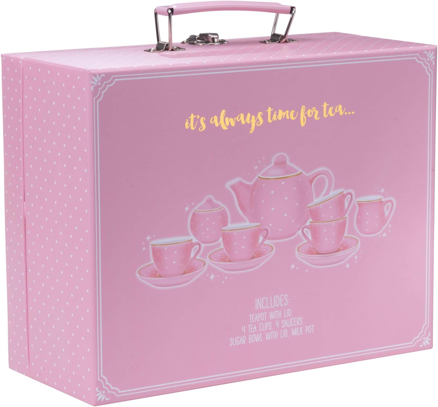 Porcelain Tea Set for Little Girls - Mini Ceramic Tea Cups Toy - Ideal for Kids Tea Party - Tea Glass Toys for Toddlers and Children Ages 3 Years Old - Safe for Child's Play Time in the Kitchen (Pink)