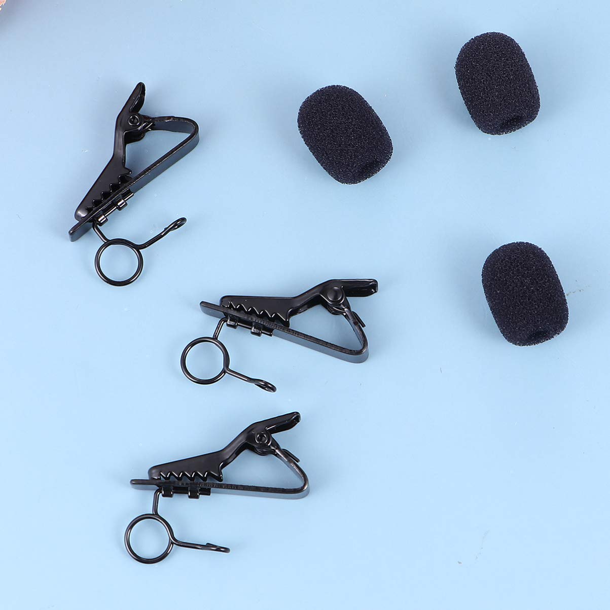 Yardwe 24Pcs Iron Clip Lapel Lavalier Microphone Holder Mini Tie Clip with Black Clips Sponge Covers for Voice Chat Video Conferencing Karaoke and Recording