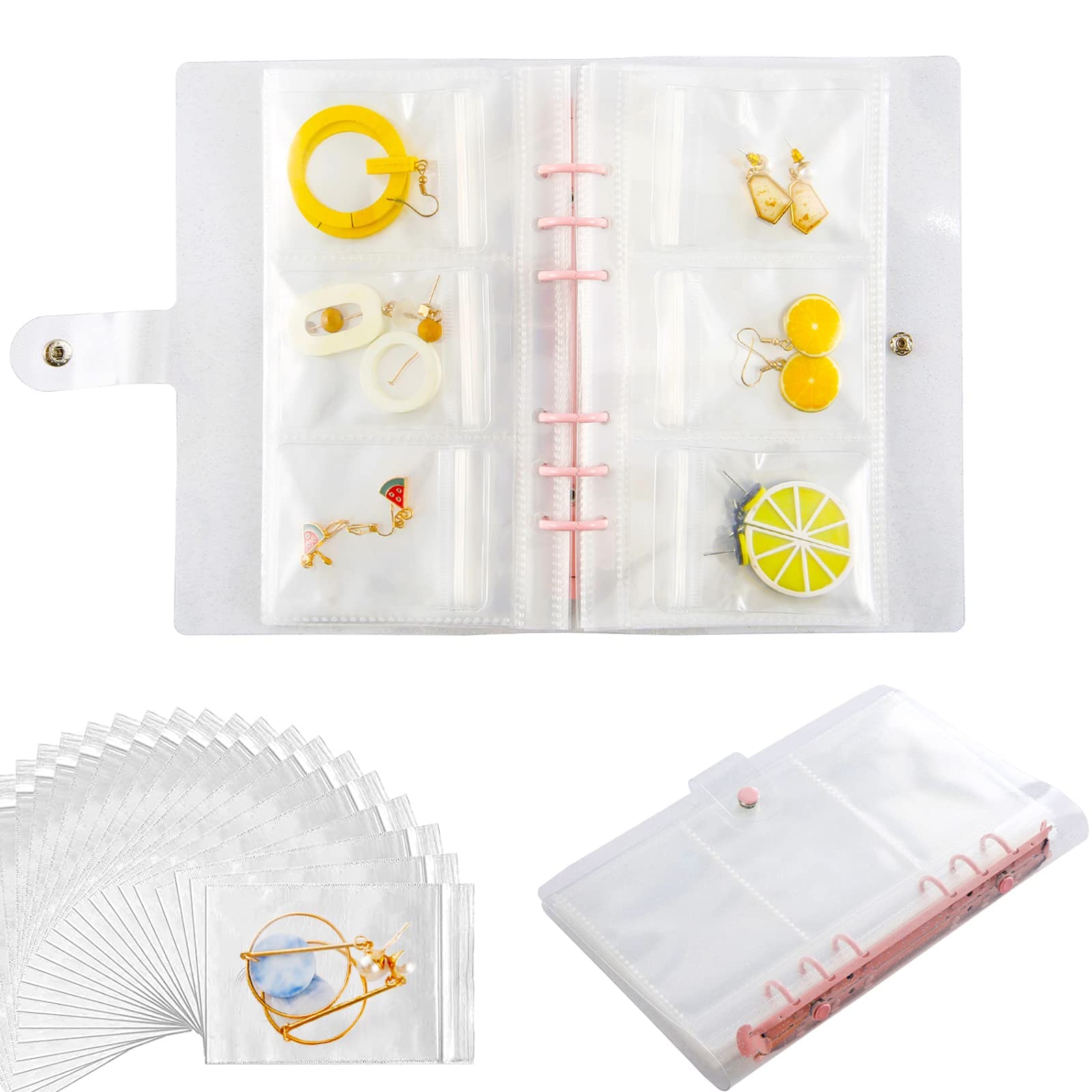 KASTWAVEKASTWAVE Jewelry Organizer Book with 160 Card Slots & 30 Ziplock Bags - Transparent Travel Storage for Rings, Necklaces, Bracelets, and Earrings - Anti-Oxidation Pouch