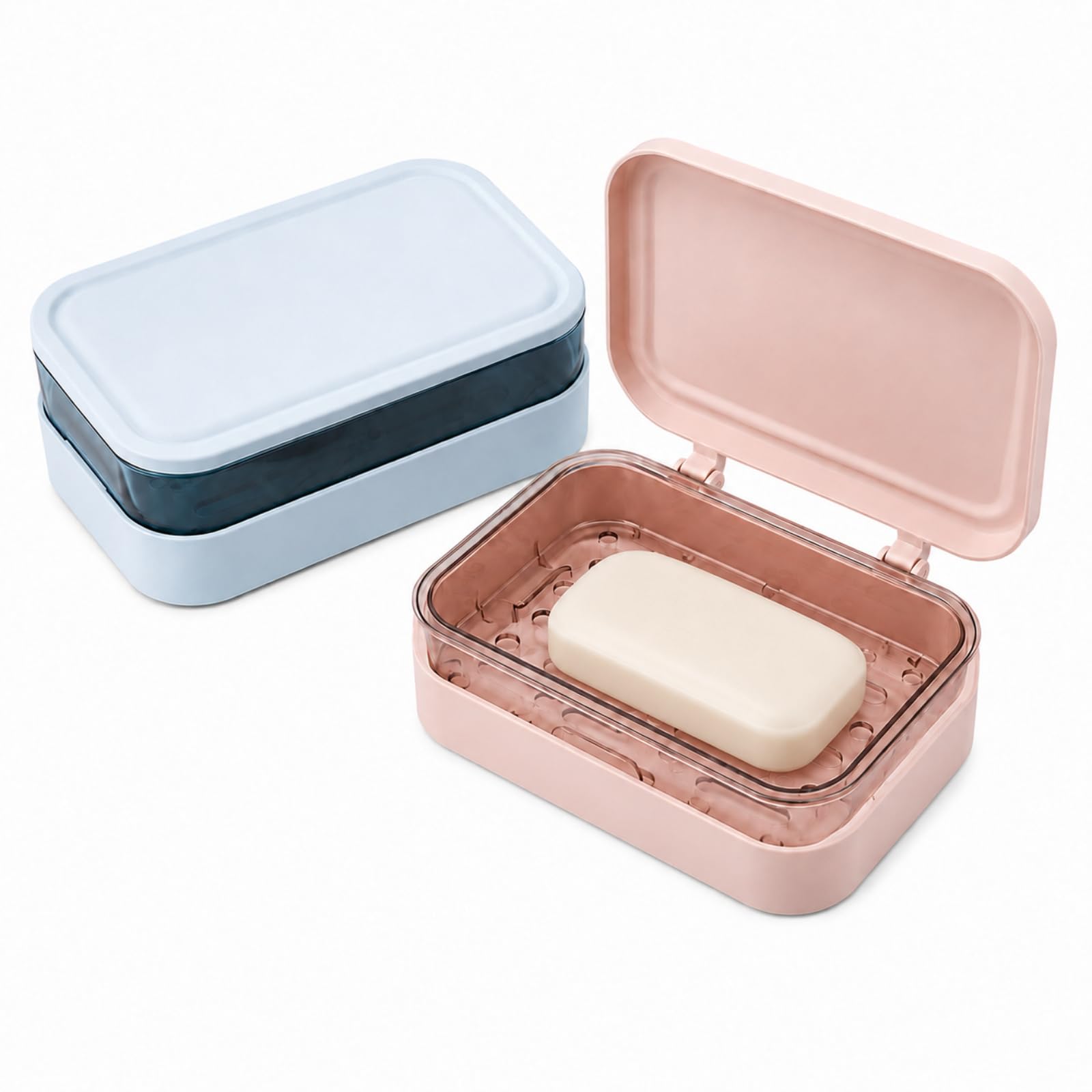 JADUFHU Travel Bar Soap Container 2-Pack, Removable Soap Case with Lids for Travel, Camping, Gym, Bathroom, Dorm, Hotel (Blue & Light Pink)