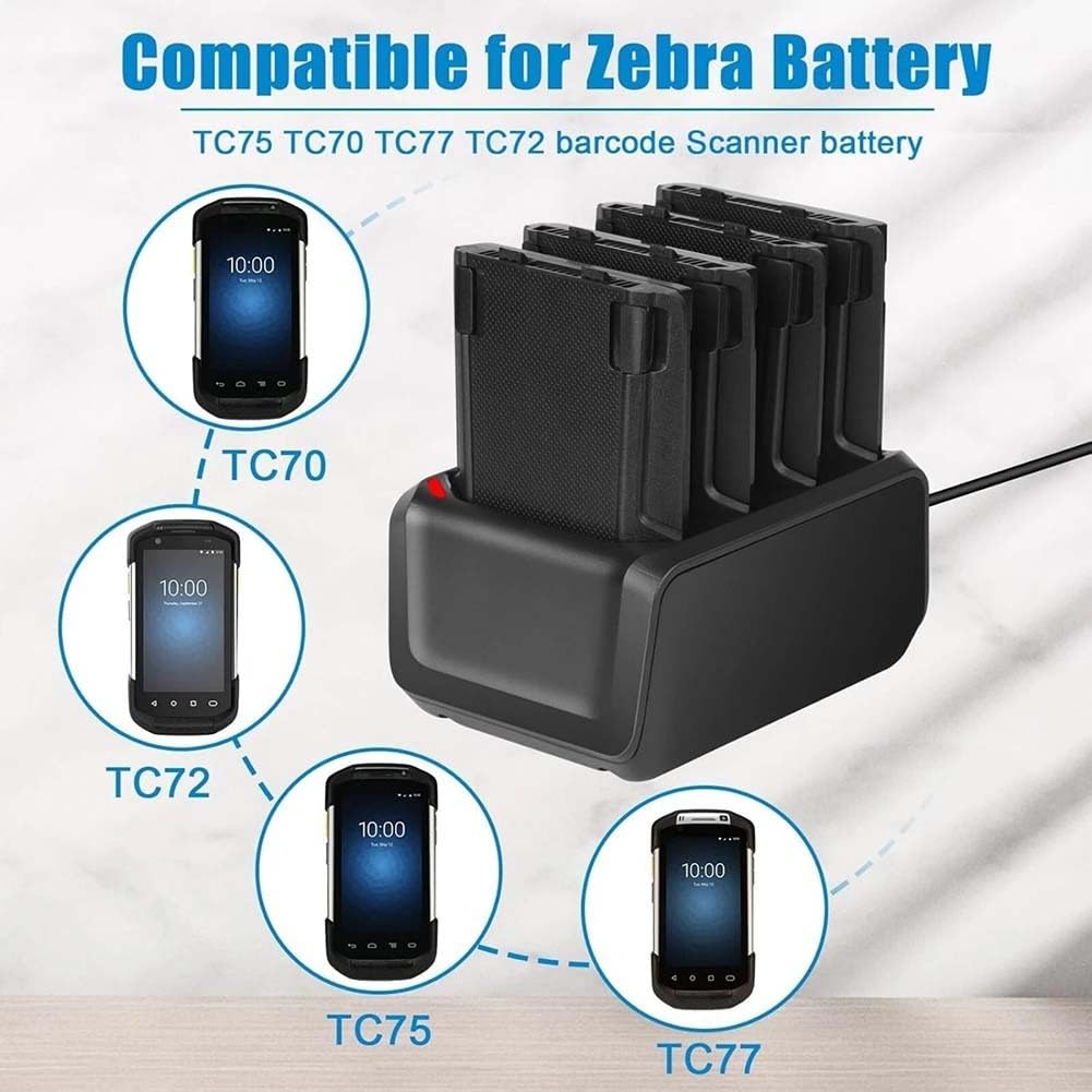 Stazione di ricarica rapida per scanner Zebra Tc70 Tc72 Tc75 Tc77 con quattro slot e indicatori LED compatibile con dispositivi Symbol Colore nero