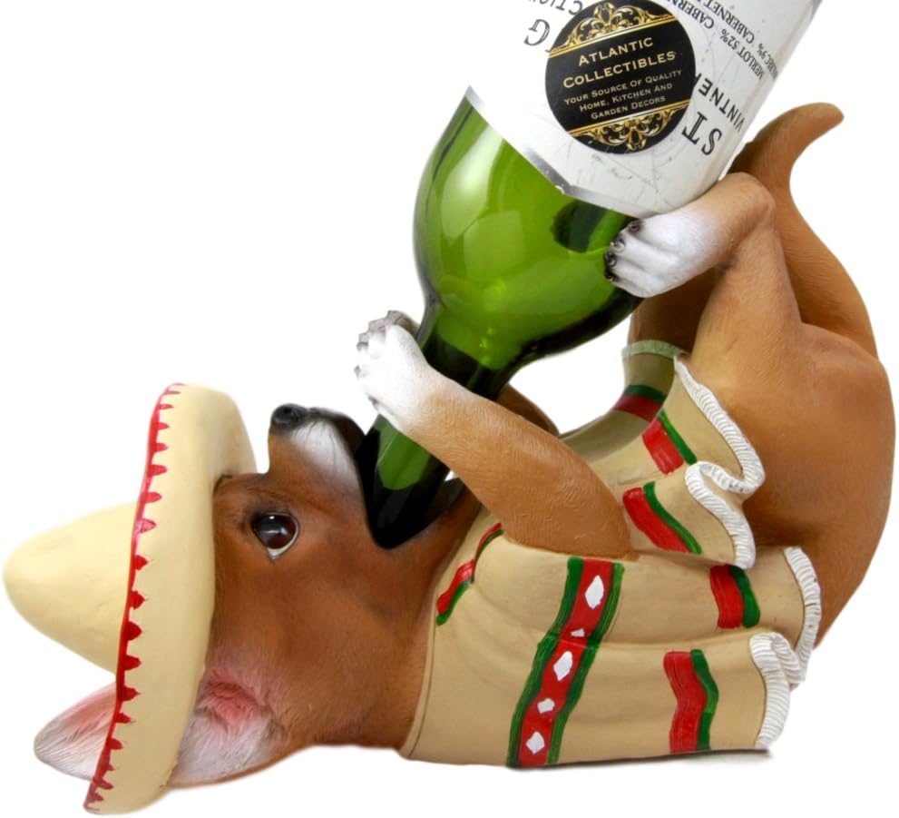 Ebros Gift Adorable Mexican Chihuahua Poncho Sombrero Decorative Wine Bottle Holder Rack Figurine
