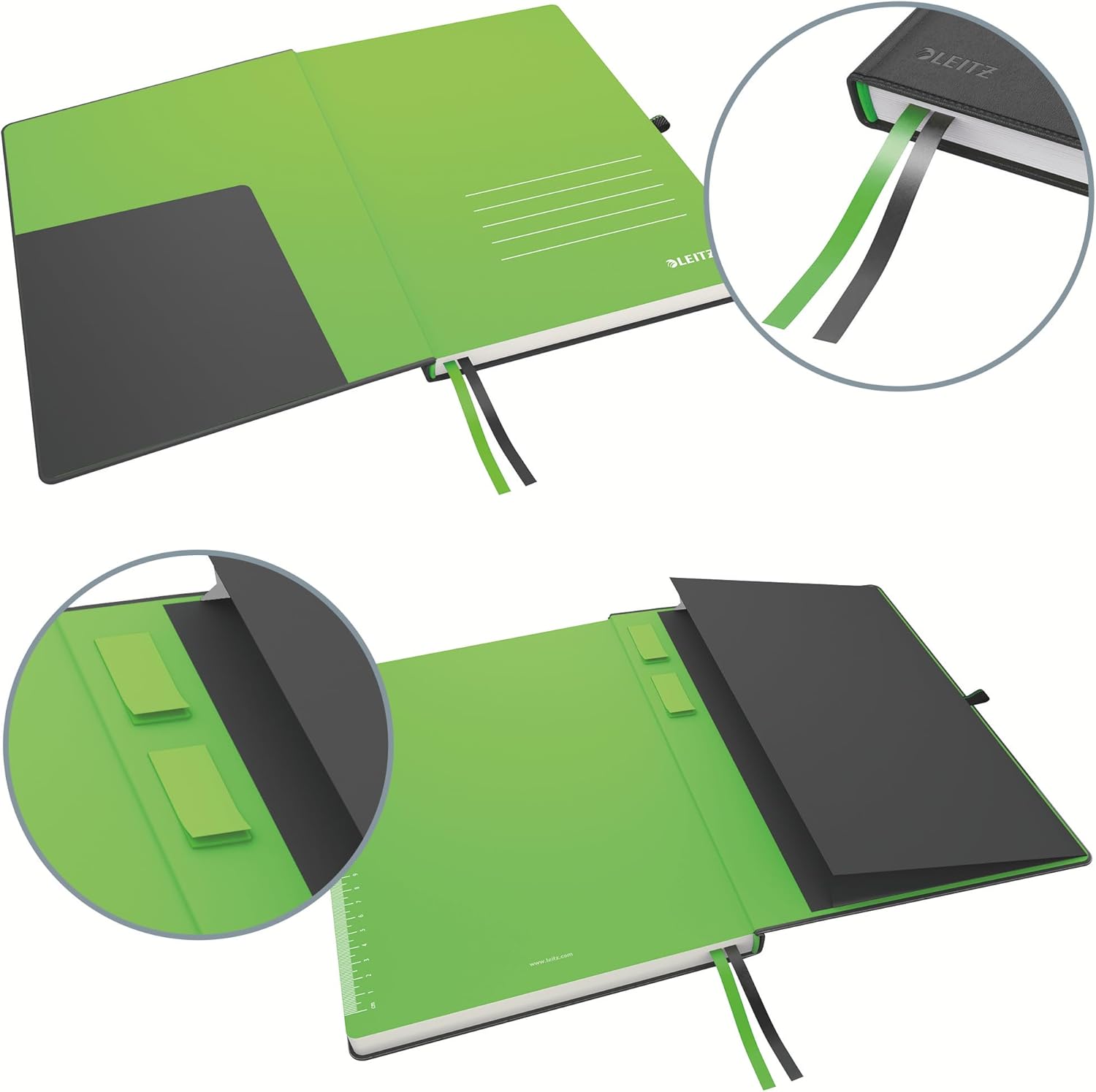 Leitz Complete Quality Notebook A5 Squared, 160 Pages, 80 Sheets, Hardcover, 100 g/m² Paper FSC Certified, Fastener, Bookmark, Pen Loop, Black, 44770095