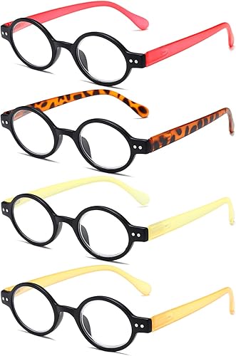 KoKoBin Paquete de 4 mini lentes de lectura redondos pequeños, cómodos para mujeres y hombres (multicolor4, 2.00)