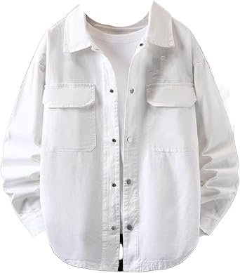 MAFSMJP Mens Long Sleeve Lightweight Work Shirt Jacket Casual Button-Up Overshirt with Pockets