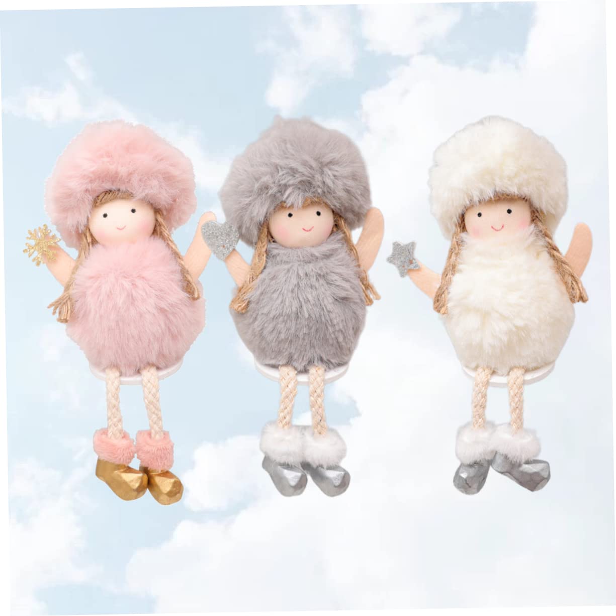 OUNONA 9piezas Adornos Navideños De Ángel Colgantes De Muñecos De Peluche para Decorar Árbol Pared y Ventanas Navidad