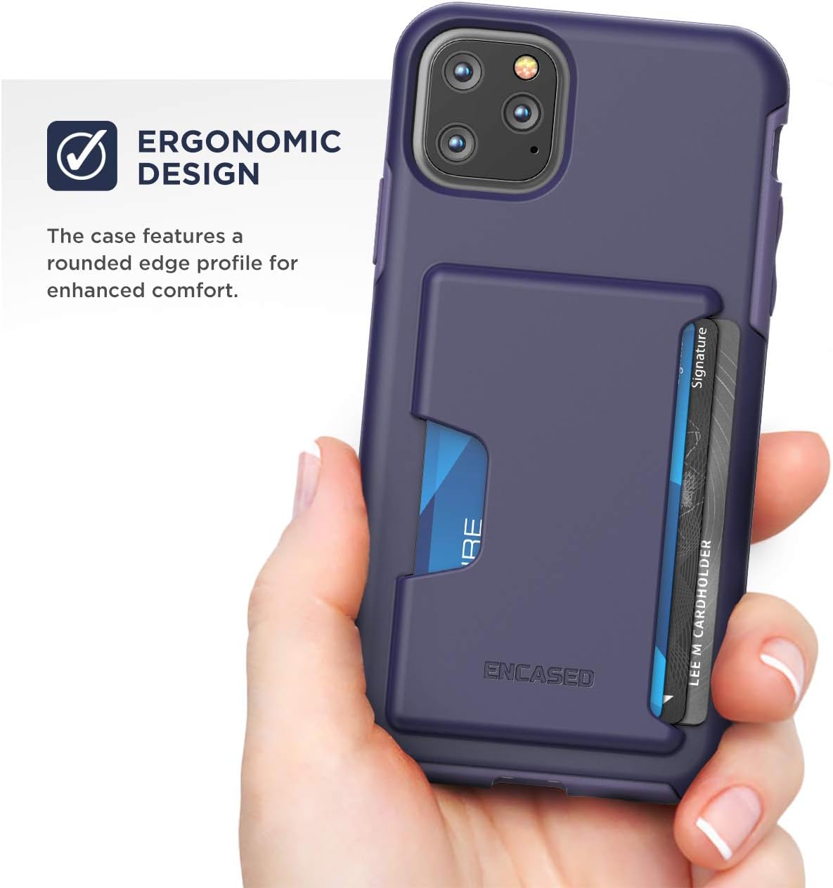 Encased iPhone 11 Pro Max Wallet Case (2019) Ultra Durable Cover with Card Holder Slot (4 Credit Cards Capacity) Purple
