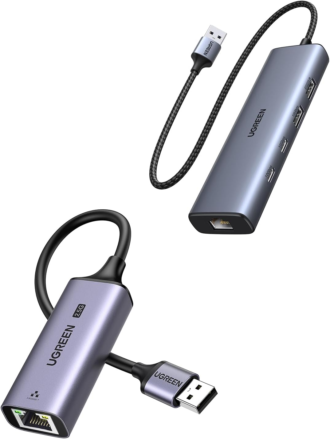 UGREEN 2.5Gb USB to Ethernet Adapter Bundle with 5 in 1 USB Hub with Ethernet USB 3.2 10Gbps