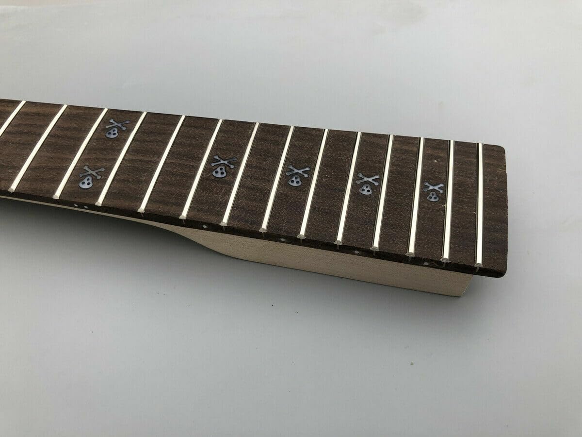 Vetimobato Maple Electric Guitar Neck 22 Fret 25.5inch Rosewood Fretboard Bolt On Unfinished Guitar Neck Replacement Skull Inlay Black Head Guitar Parts