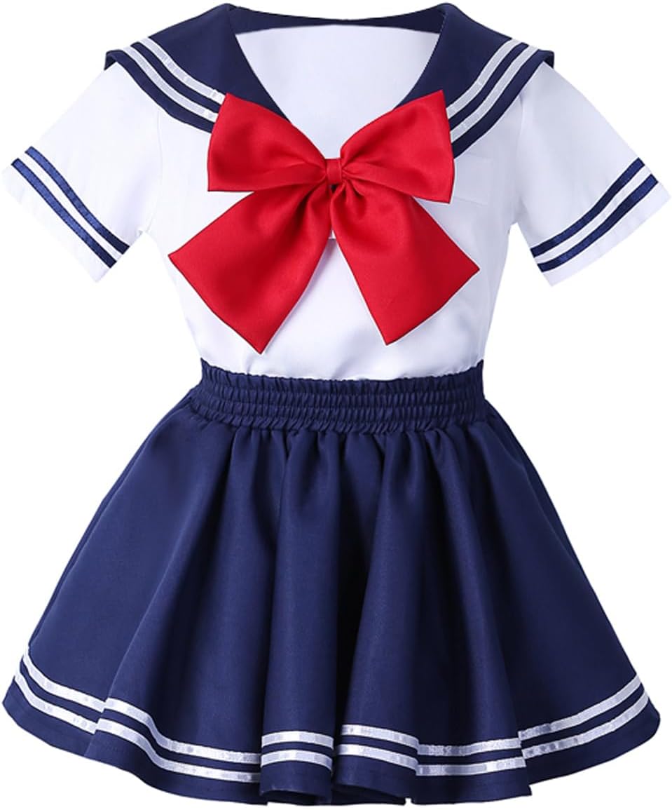 Kids Sailor Cosplay Costume Dress Anime Japanese School Uniform Shirt Skirt Bow Tie Outfits for Girl - Image 2