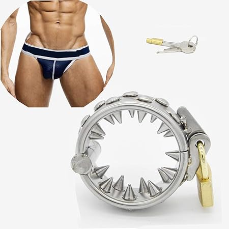 Amazon 男性用 ステンレス鋼 雄陰茎運動 貞操帯とアンチを刺した リングコックケージ 金縛りロック 拘束具 ぺニス 調教 男束縛くん Smグッズ オナ禁 夫婦 セックス Sm 道具 ペニス拘束具 おもちゃ 束縛具カリの歯2列のリング リング 43mm Ifukens Sm