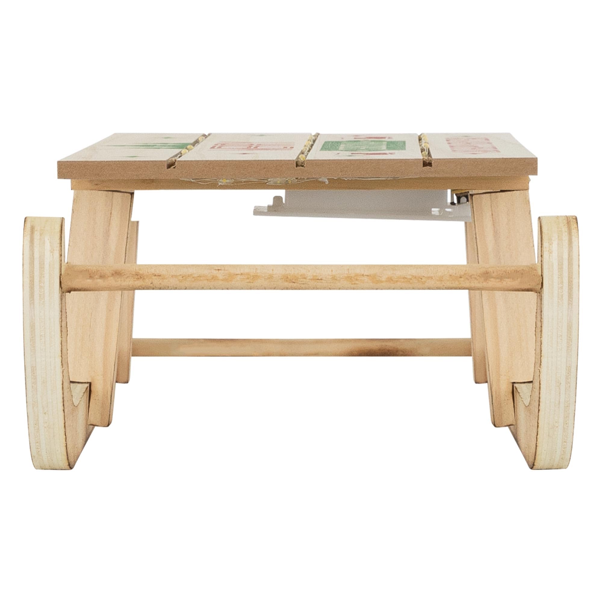 ECD Germany Trineo Decoración Navideña de Madera, 60x21x13,5cm Marrón Iluminación 60 Leds Blanco Cálido, Adorno Navideño, Función con Pilas, Accesorio Festivo Ornamento Original para Árbol de Navidad