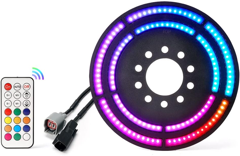 Xprite RF Dancing RGB Spare Tire Brake Light, Dual Ring 3rd LED Rear Wheel Lights Third Tail Lamp Compatible with 2007-2018 Jeep Wrangler JK RGB For JK