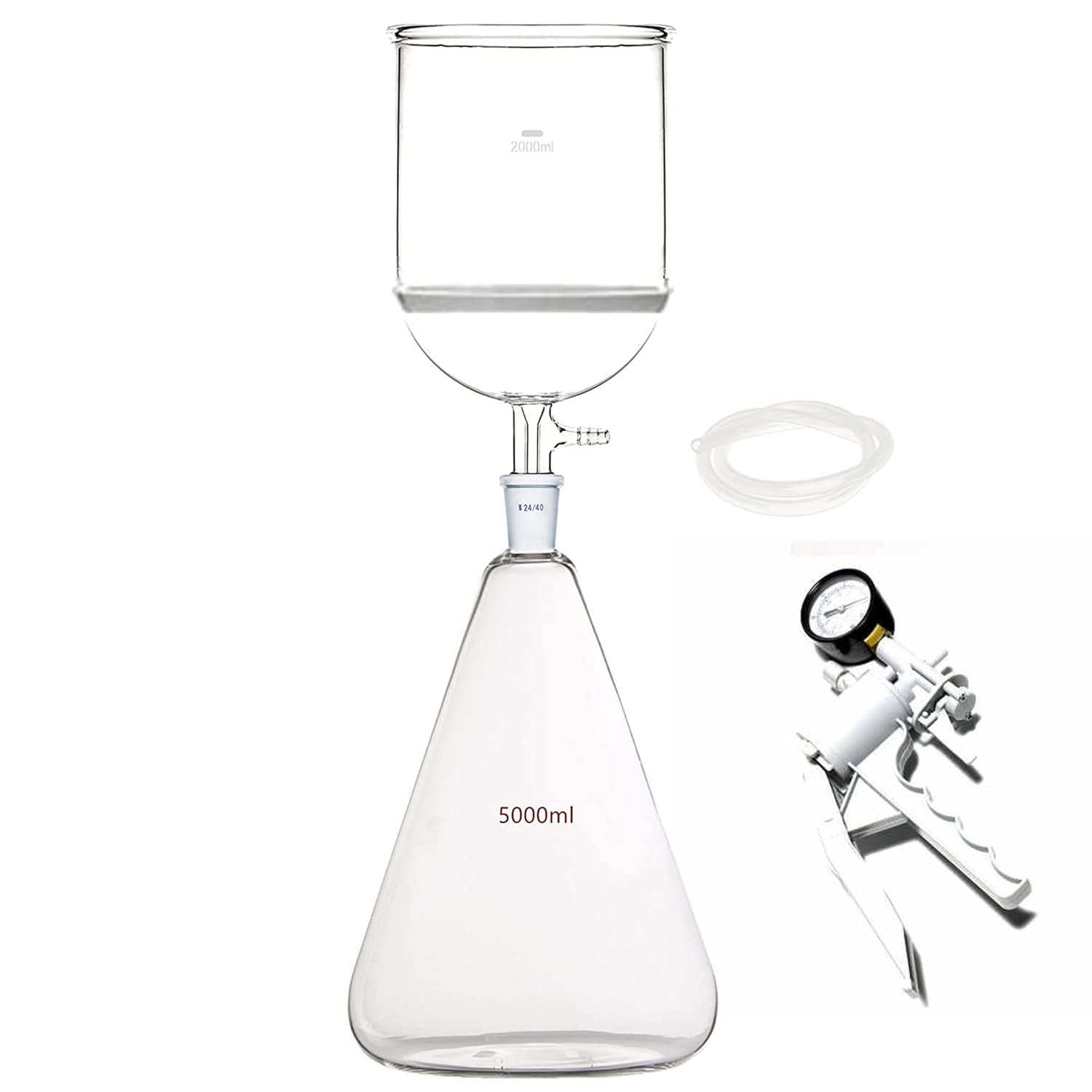 5000ml Suction Filtration Filter Kit,2000ml Buchner Funnel,5000ml Erlenmeyer Flask (with Handle Vacuum Pumps)