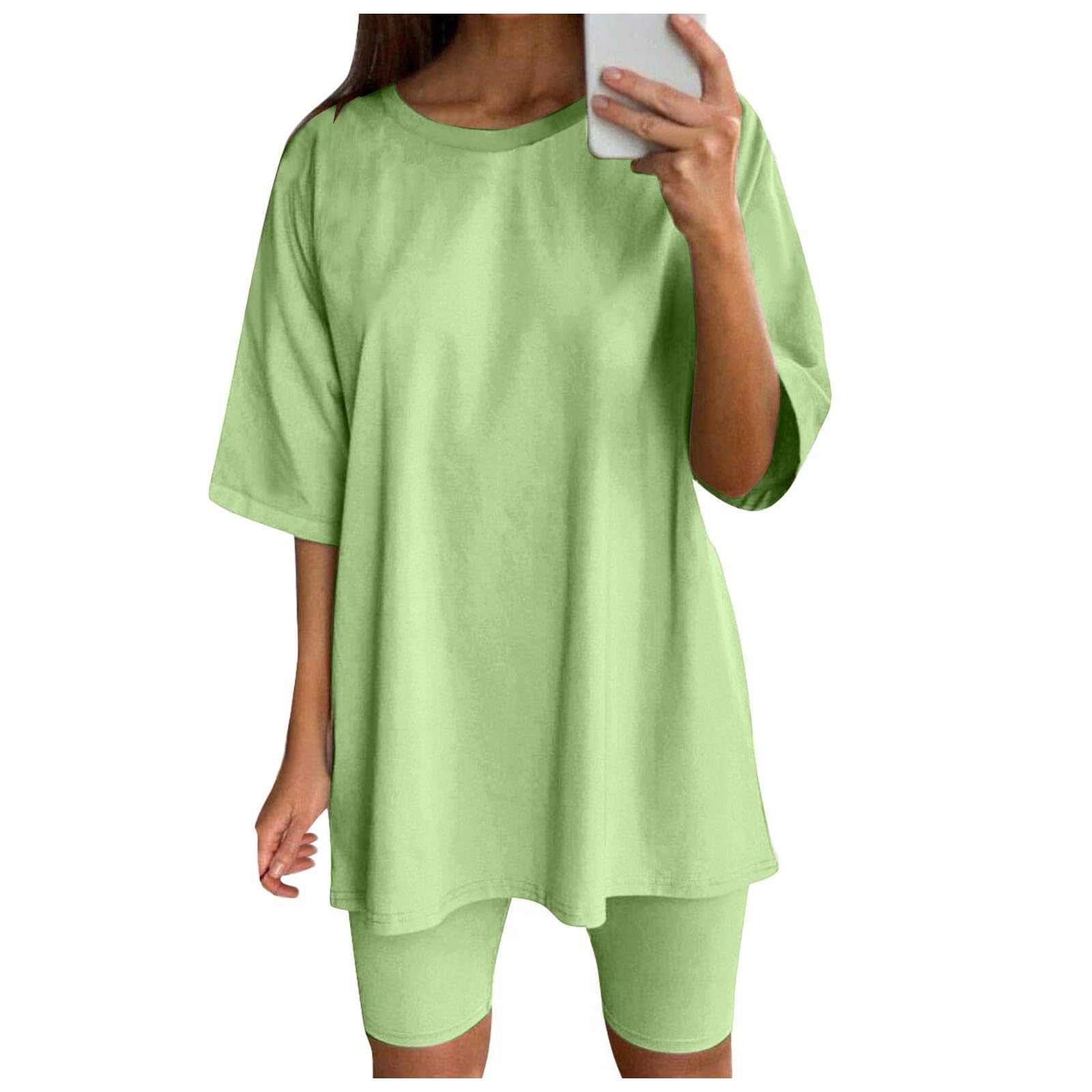 Generisch Pantalones cortos de dos piezas para mujer, de manga corta, con pantalones, para correr, yoga, deportes, para ocio activo