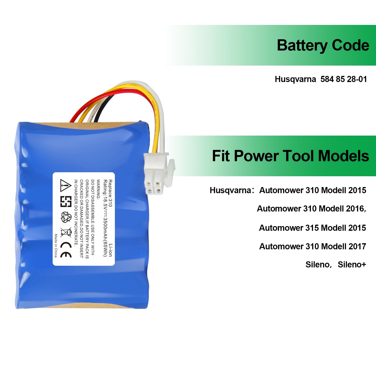 18.5V 3500mAh 584 82 28-02 Batería para Husqvarna Automower 310 315 315X 420 430X 450X Compatibile con Gardena Sileno Sileno+R100Li, R130Li, R160Li para Husqvarna Automower 584 82 28-01 584 85 28-01