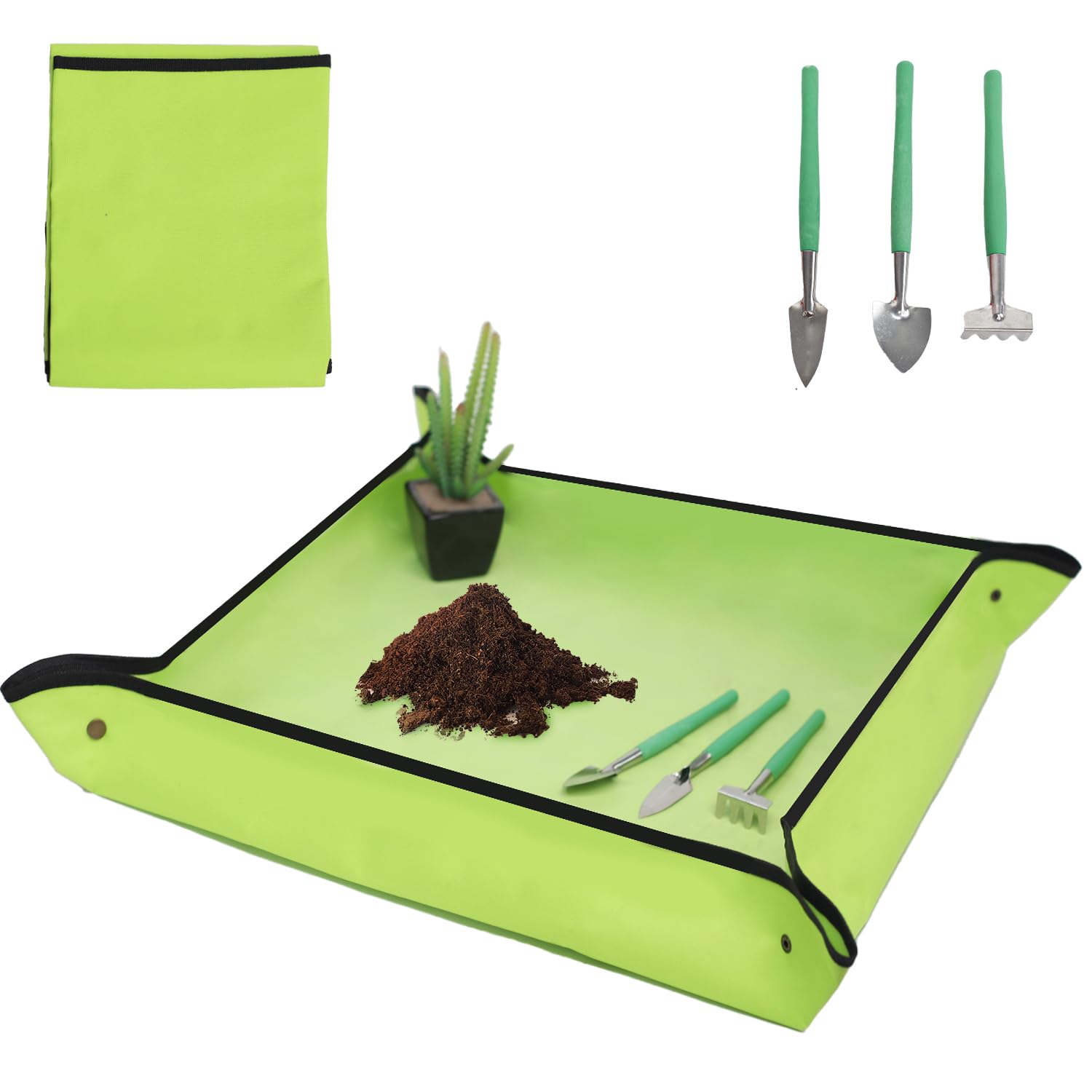 Repotting Mat for Indoor Plant Transplanting and Mess Control 29"x 29" Thickened Waterproof Potting Tray Foldable Succulent Potting Mat Portable Gardening Mat Garden Gifts for Women & Men green
