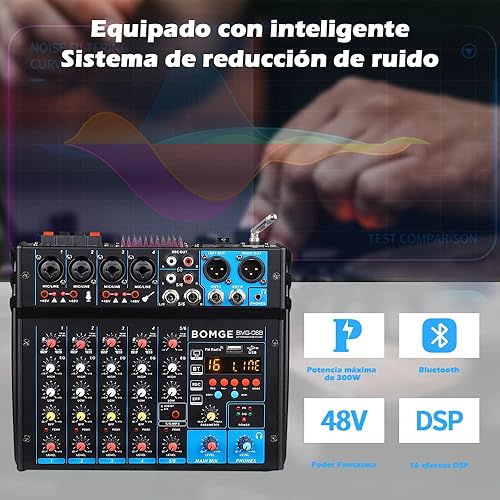 Vista 6 de BOMGE Amplificador mezclador de sonido de audio alimentado por dj de 6 canales, altavoz estéreo de 100 W, efectos de receptor de audio
