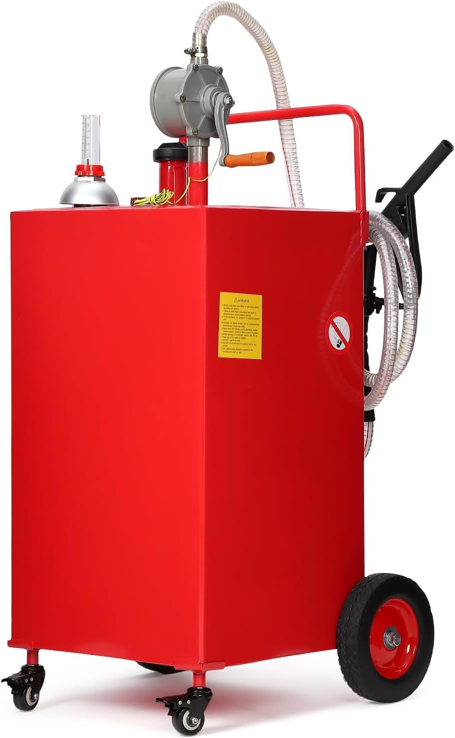 35 Gallon Fuel Caddy w/Manual Pump 4-Wheel Portable Gas & Diesel Storage Tank Heavy-Duty Steel with Hose for Lawn Mower, ATV, Boat, Farm