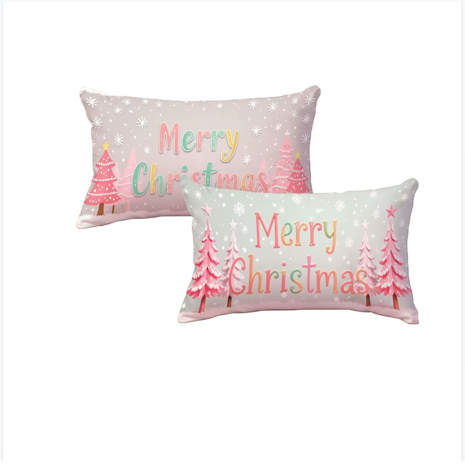 Housse coussin 50x70cm Noël lot de 2 taies d'oreillers lin rose imperméable salon chambre