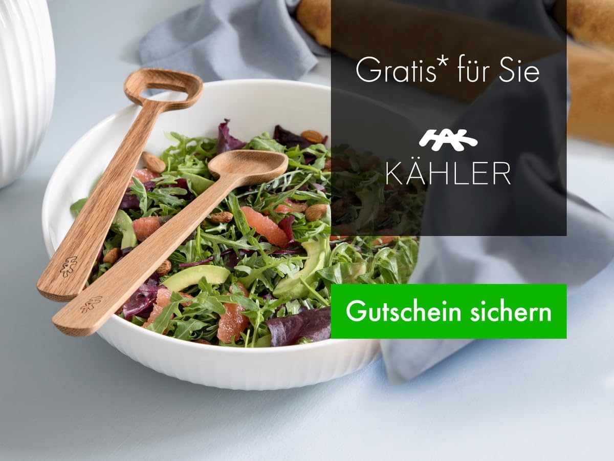 Kahler Hammershoi Salad Serving Set, Oak, 10.6" L, Designed by Hans-Christian Bauer, Gift Box Included
