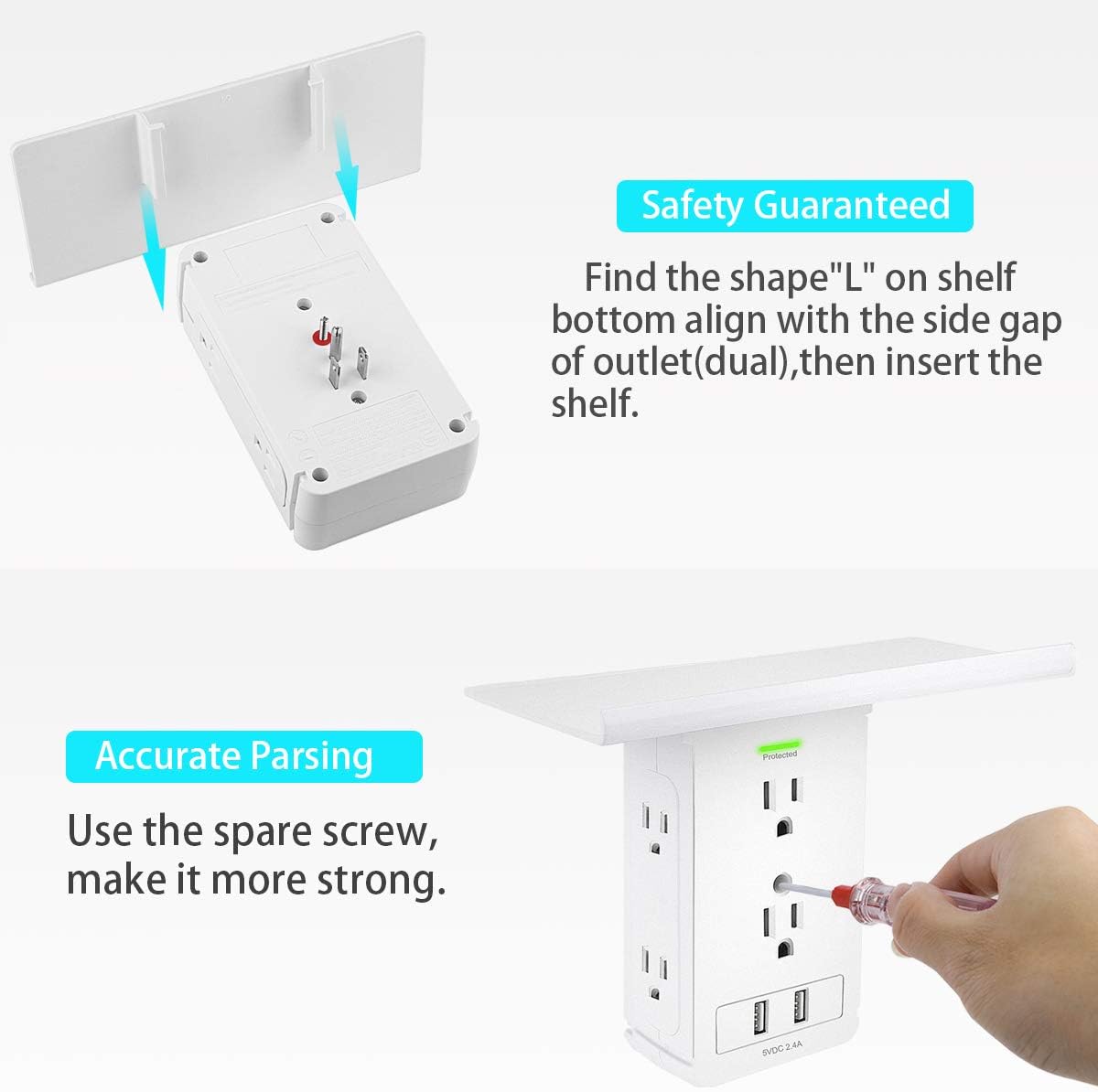 Bеѕt Cуbеr Dеаlѕ 🔥 Surge Protector with Shelf,Wall Outlet Shelf with 6 Electrical Outlet Extenders,2 USB Charging Ports,Extra-Large Removable Built-In Shelf