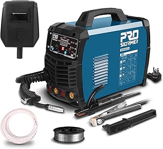 Prostormer Welding Machine, MIG/TIG/MMA 3 in 1 Multifunctional Welder with Digital Display, Electrode Holder, Earth Clamp, Input Power Adapter Cable and Brush