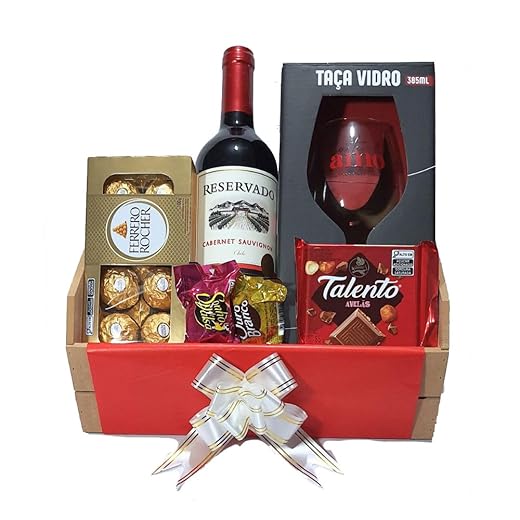 Cesta De Presente Namorados Com Vinho, Chocolates E Taça Te Amo
