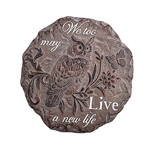 QIDIANTRADE Owl and Flower Garden Stepping Stones, Themed Cement Wall Plaque with Sayings :We Too May Live a New Life.
