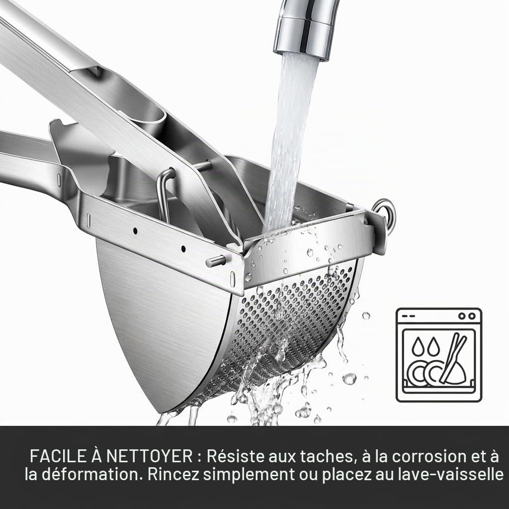 Presse-purée professionnel inoxydable avec grattoir à pâte, lave-vaisselle