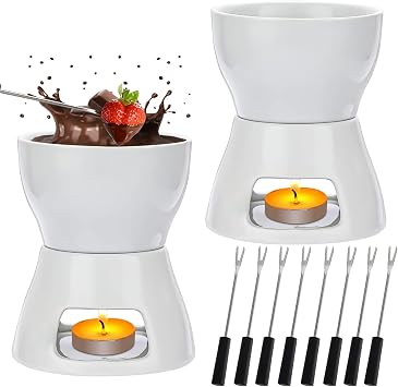 2 Pack Ceramic Chocolate Fondue Sets, 400 ml Cheese Melting Hot Pot