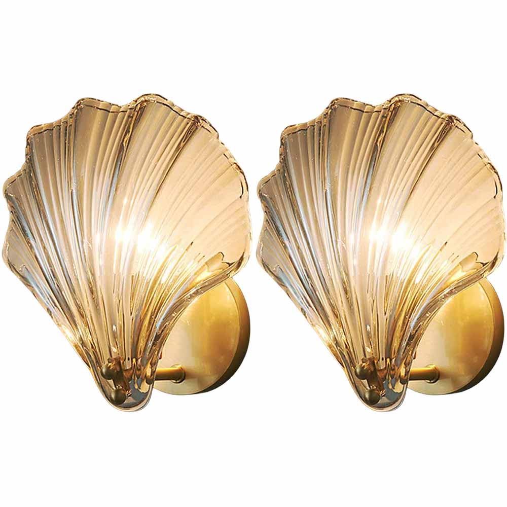 TRIVIDHA Modern Glass Wall Lamp With Seashell Shape Bedroom Iron Anti-rust Wall Lamp Gold Wall Sconce Lighting Bathroom Vanity Wall Light For Living Room Hallway Stairs Restaurant